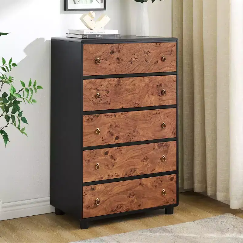 5-7 Drawers Dresser,Modern Chest of Drawers with Natural Texture, Curved Profile Design, Dresser TV Stand, Wood Drawer Organizer,Natural Oak