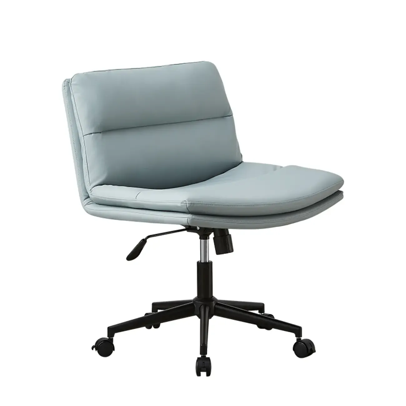 Beige Leather Armless Swivel Wide Office Chair