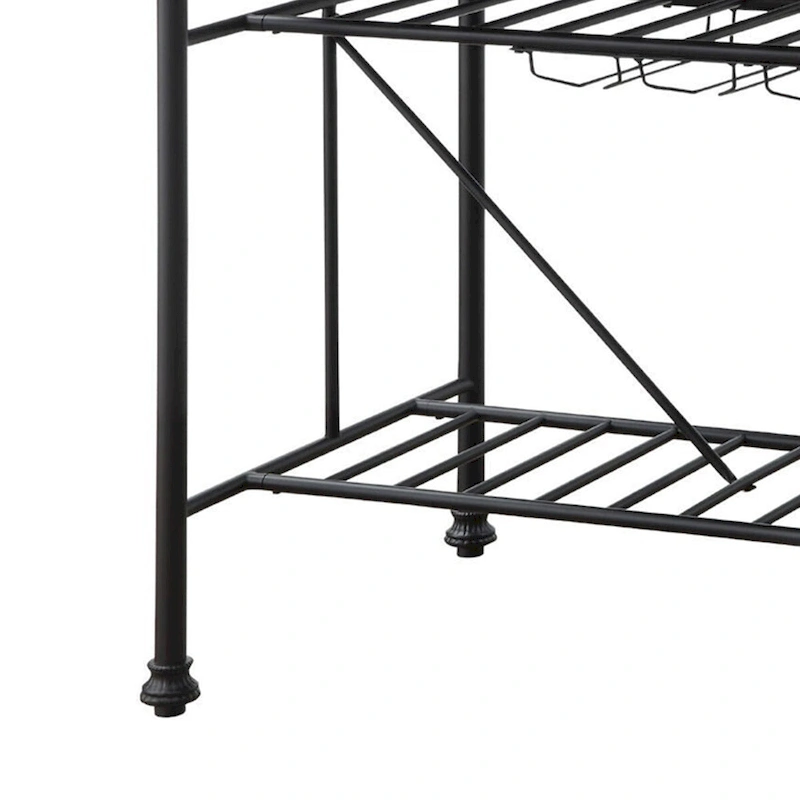 Kitchen Island with Marble Top and Slatted Shelf, Black and White