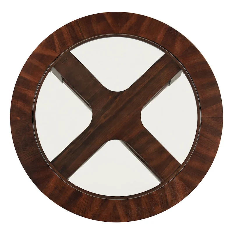 Solid Wood Glass Top Round Table Set, Coffee Table with 4 Stools