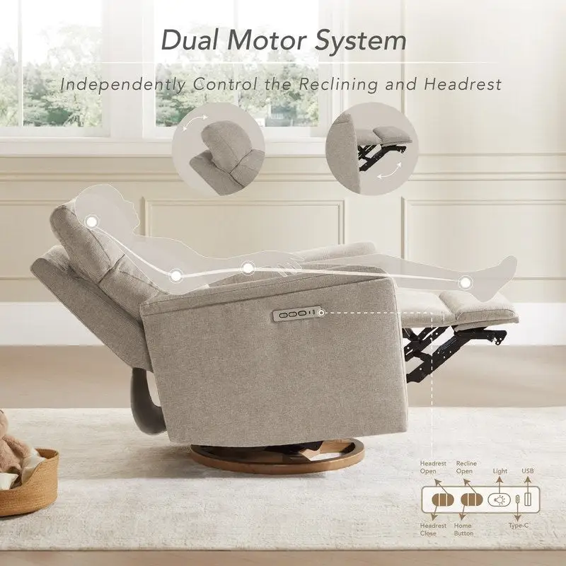 Power Swivel Nursery Recliner Chair with Nightlight