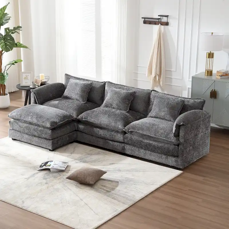 Chenille Fabric L-Shape Oversized 3-Seat Modular Sectional Sofa
