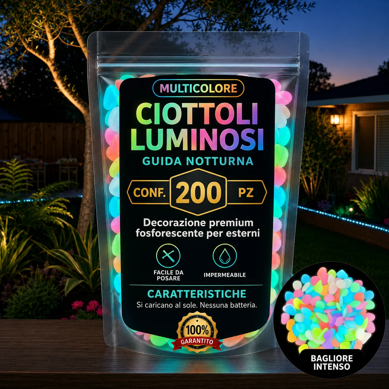 Pietre decorative luminose per giardino, vasi e vialetti