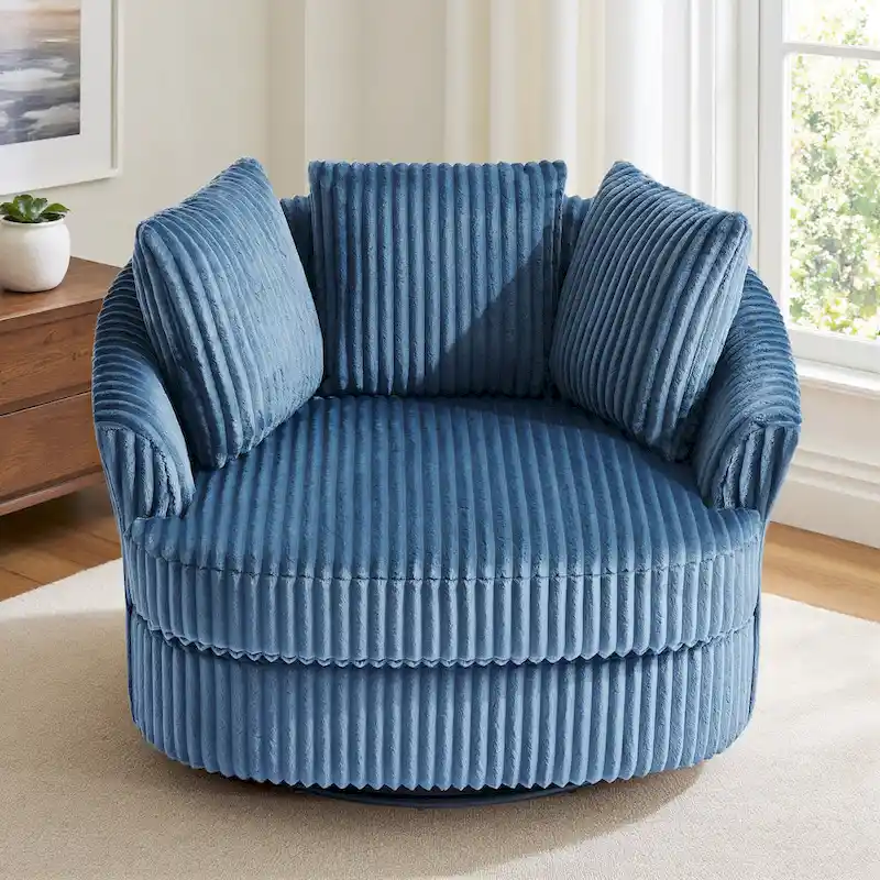 DREAMSIDEA Recessed Arm Slipcovered Swivel Barrel Chair