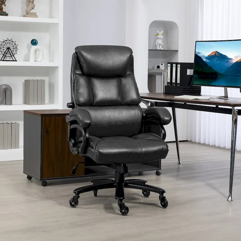 Black / Brown High-Back Office Chair, PU Leather, Adjustable Height, 1-Person, 400 lbs Capacity