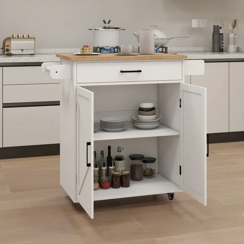 Kitchen Island Rolling Trolley Cart with Adjustable Shelves