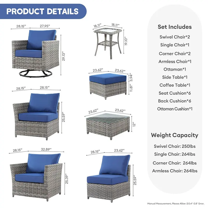 XIZZI 9-piece Patio Furniture Sectional Set with Swivel Rocking Chairs
