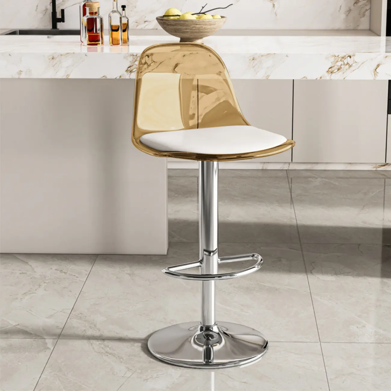 Transparent Acrylic Cushioned Swivel Adjustable Bar Stool