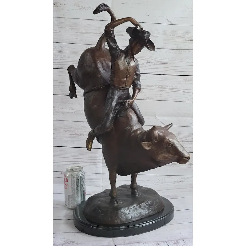 Rodeo Bull Rider Bronze Statue Sculpture Western Decor Art 24 Inches X 19 Inches