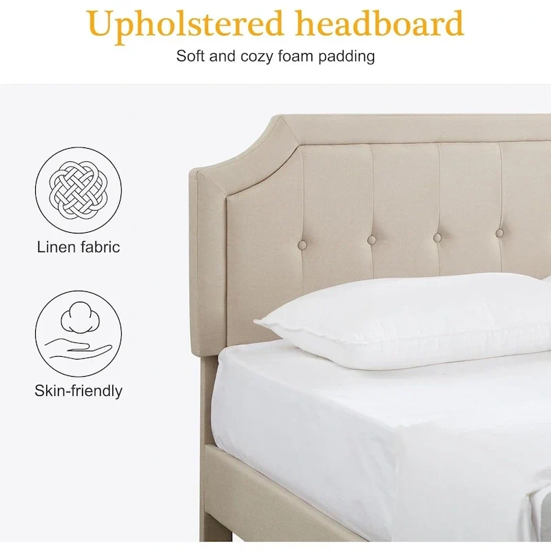 Javlergo Modern Upholstered Bed Frame with Height Adjustable Headboard, No Box Spring Needed