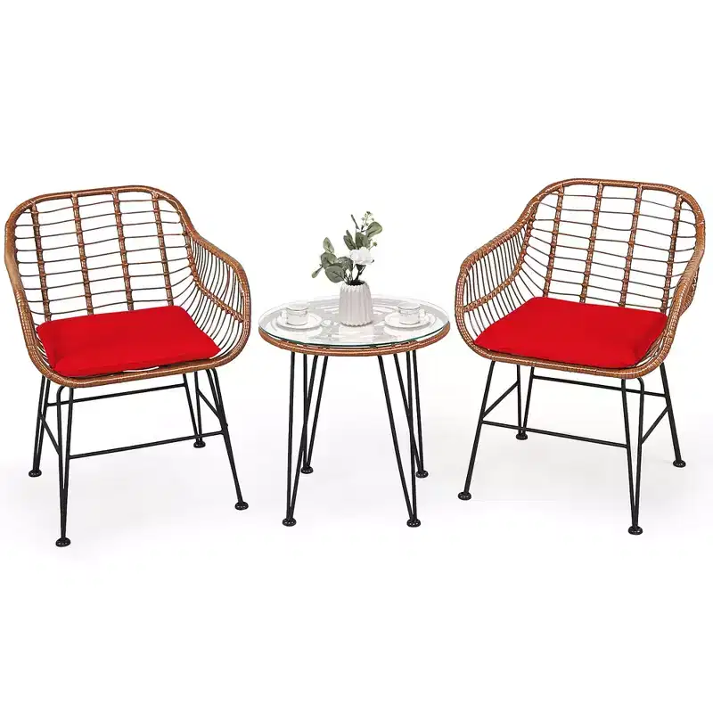Costway 3PCS Patio Rattan Bistro Set Coffee Table Armchair Garden