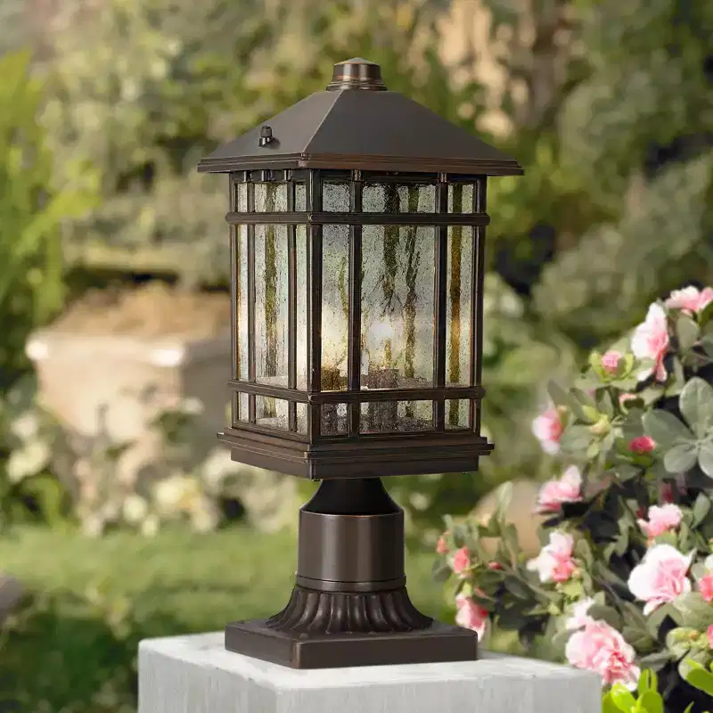 Kathy Ireland Sierra Craftsman Rustic Farmhouse Outdoor Post Light Rubbed Bronze 14 Seedy Glass for Exterior Barn Deck House Porch Yard Patio Home