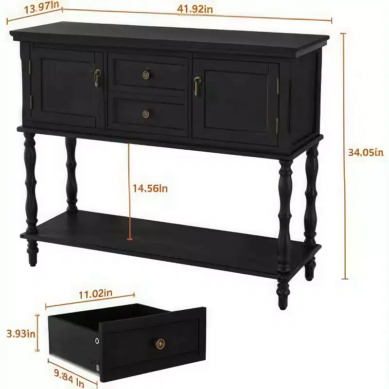 GustoWave Retro Console Table with 2 Drawers & Open Shelf - Entryway Sofa Table for Living Room Foyer