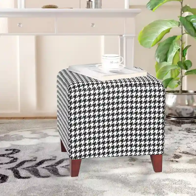 Adeco Square Ottoman Footrest Stool Small Fabric Bench Seat