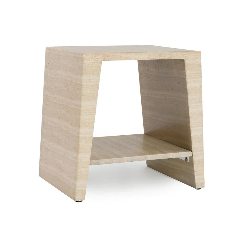 Classic Home Rosen Outdoor Round Stone End Table in Beige