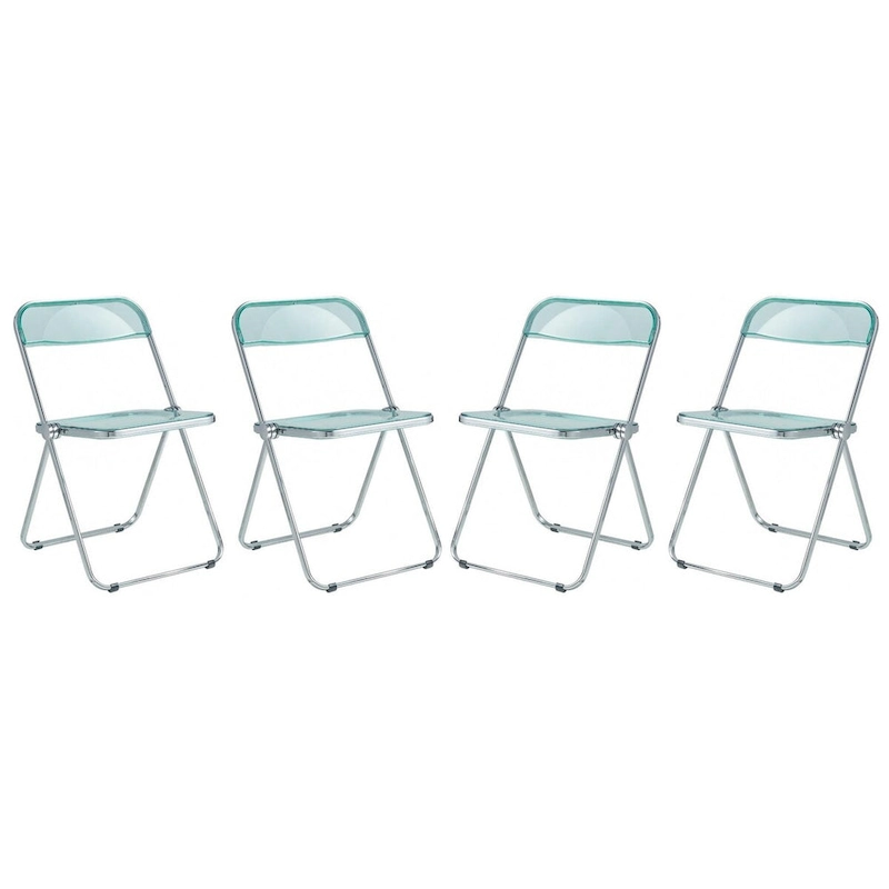 Acrylic Folding Dining Chair with Chrome Frame Set of 4 Lawrence Series by LeisureMod
