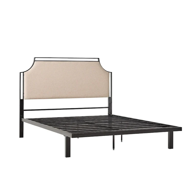 Upholstered Curved Metal Queen Bed Frame