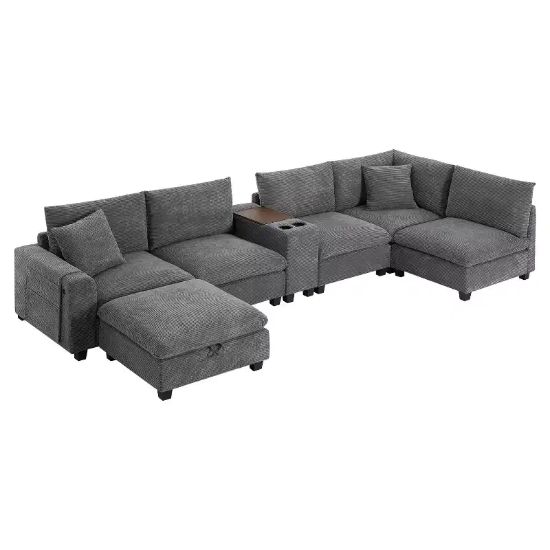 Clihome 140'' Oversized Modular Sectional Sofa with Movable Storage Ottoman,Cup Holder,Wide Seat,USB Charger,6 Seat U Shaped Corduroy Couch
