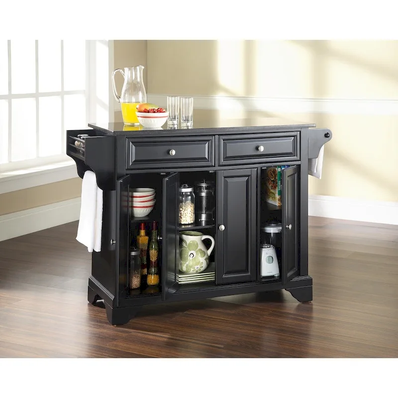 Lafayette Granite Top Kitchen Island in Black Finish - 51.5W x 18D x 36H