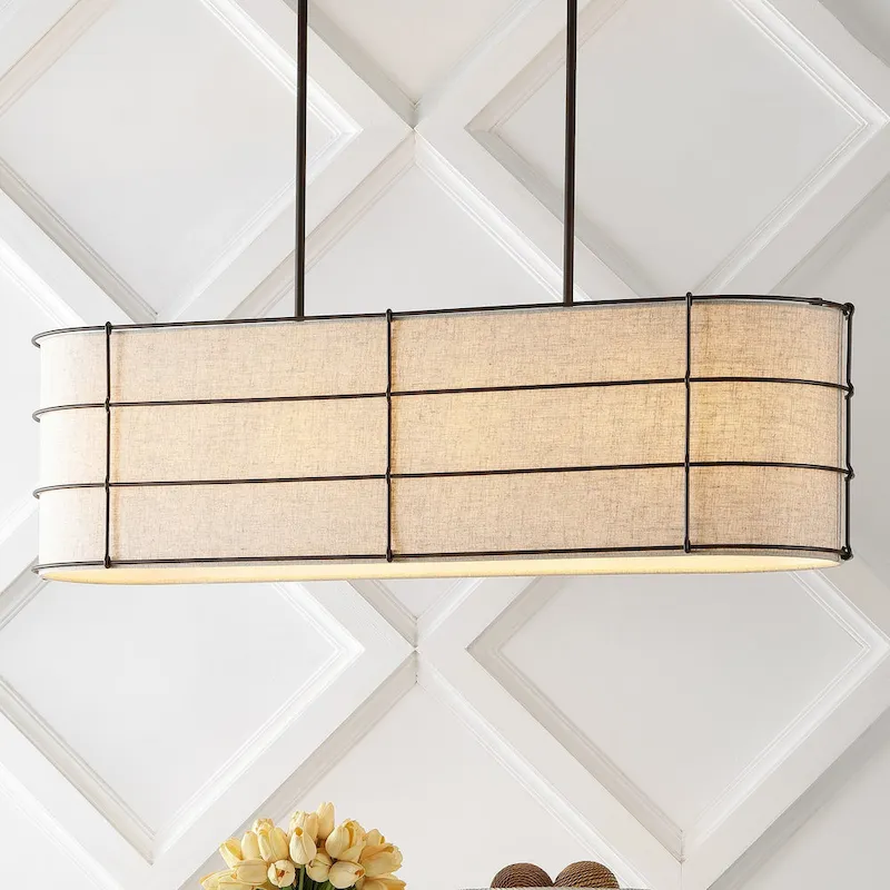 Oakley 42  4-Light Rustic Farmhouse Iron Linear LED Pendant, Oil Rubbed Bronze by JONATHAN Y - 4 Light