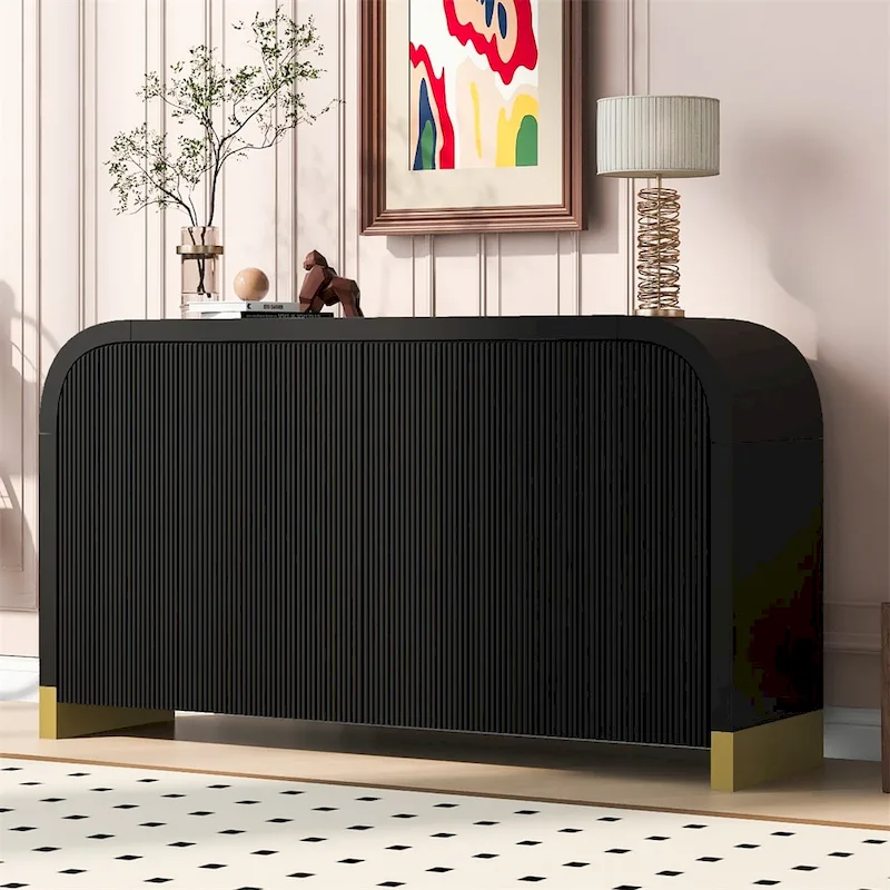 4-Door Storage Cabinet with Curved Corners & Adjustable Shelves, Black/White/Navy Blue