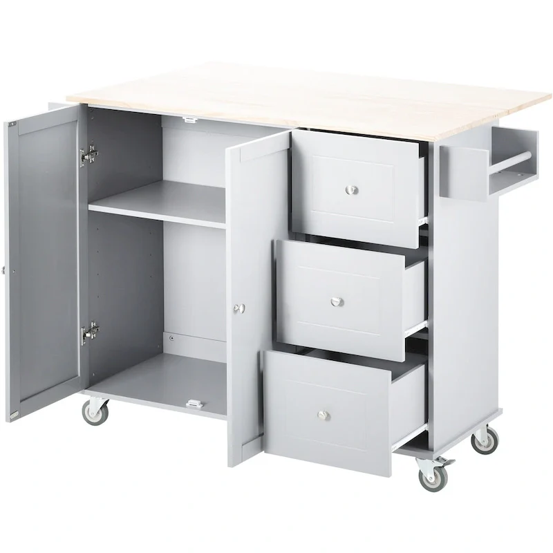 52.7 Inch Width Rolling Mobile Kitchen Island with Locking Wheels