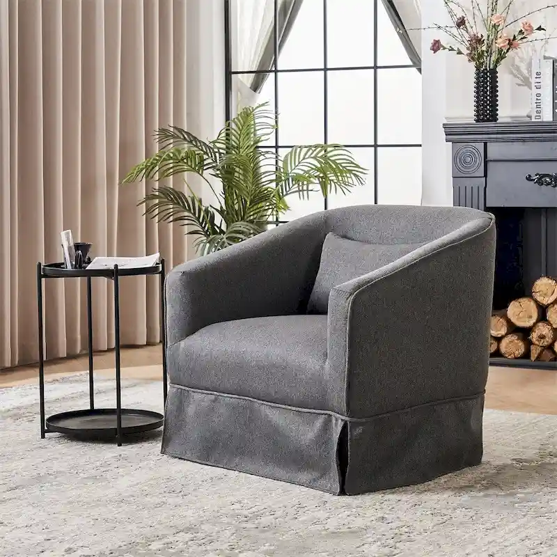 Swivel Barrel Chair with Ottoman and Black Metal Base