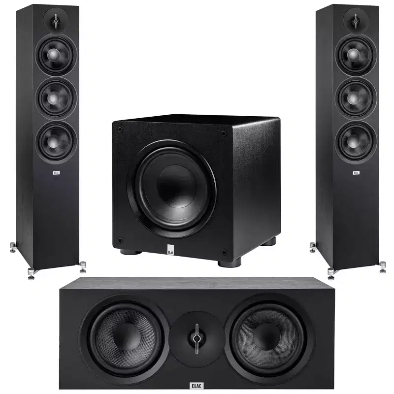 Elac - Two DF63-BK - Debut 3.0 6.5 Floor Speaker - Black, Elac DC63-BK - Debut 3.0 6.5 Center Speaker - Black and Elac PS350-BK - Varro Premium 1...