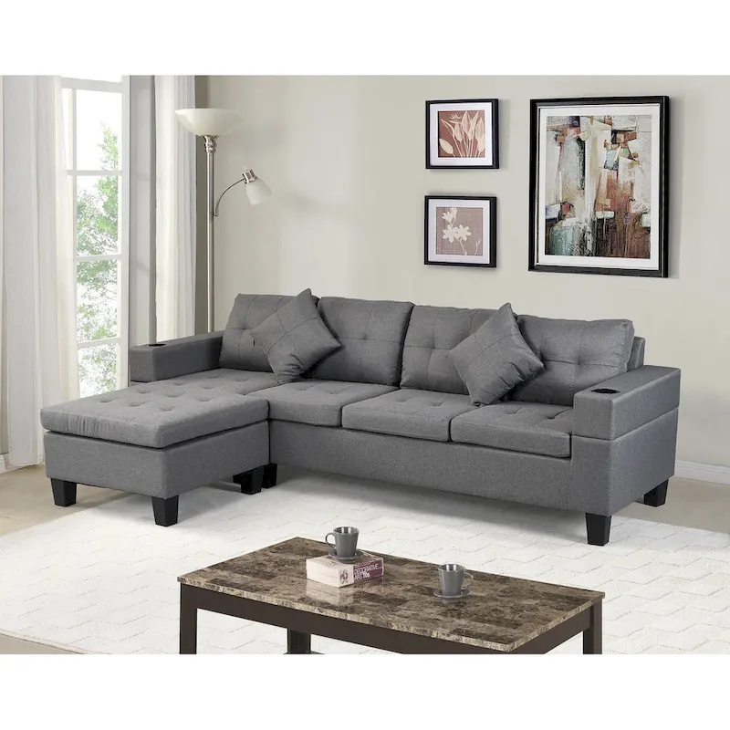 Modern 4-Seat L-Shaped Sectional Sofa with Lounge Chaise