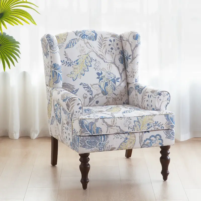 Upholstered Polyester Accent Armchair with Spiral Wood Legs and High-Resilient Cushion