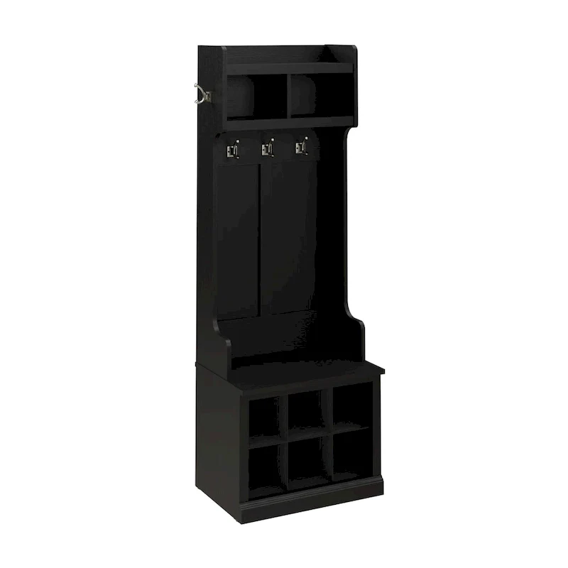 Woodland Hall Tree and Small Shoe Bench with Shelves by Bush Furniture