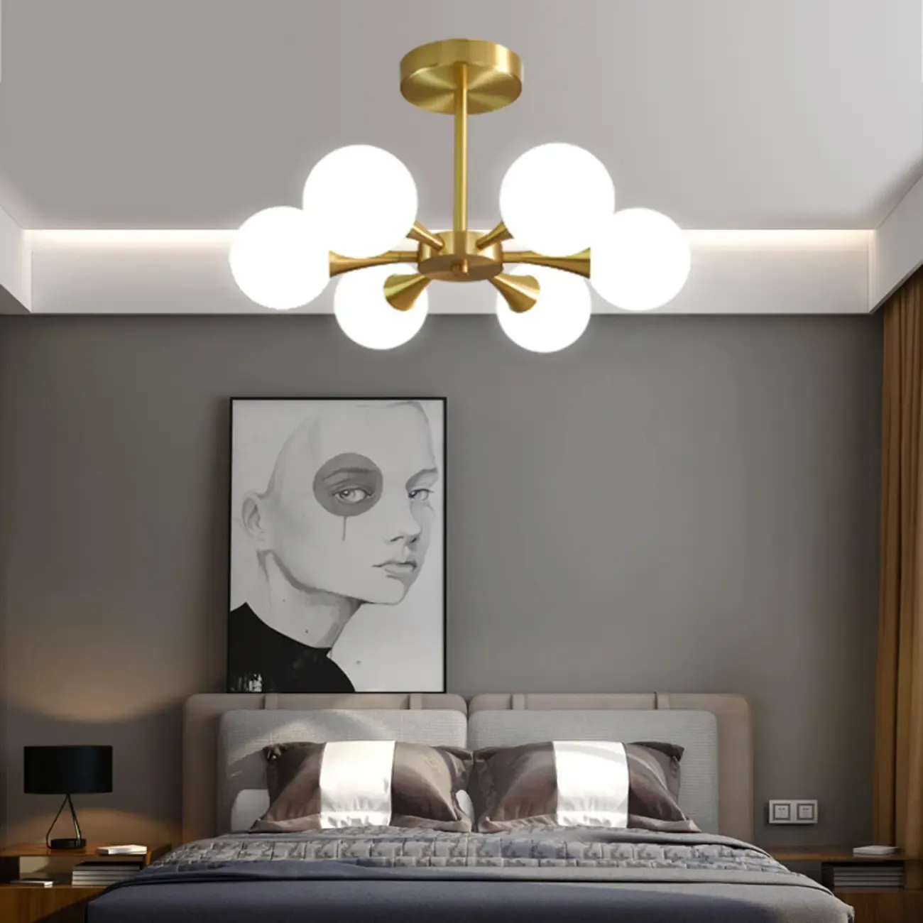 Modern Gold Glass Ball Semi Flush Mount Ceiling Light