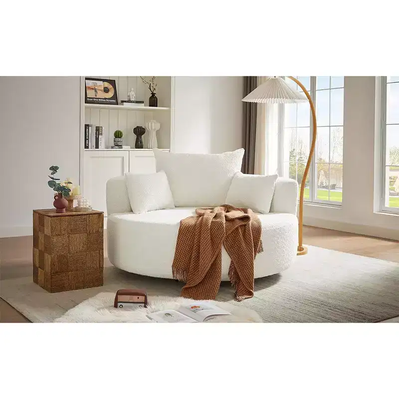 Accent Barrel Chair, 360 Swivel Round Sofa Chair With 3 Pillows, Upholstery Sofachair Leisure Club Chaise Armchair
