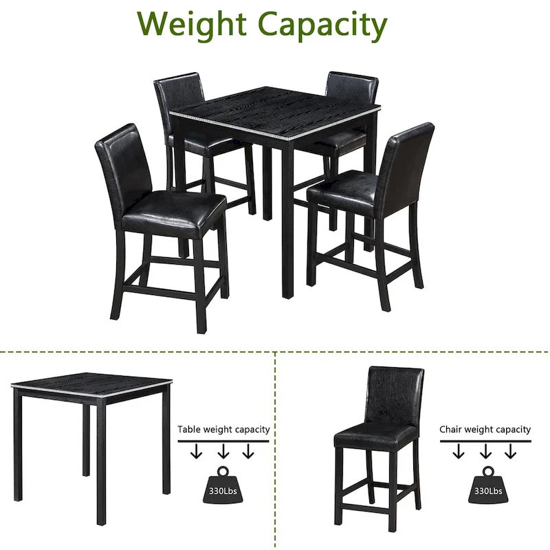 Modern 5-Piece Dining Set with Square Counter Height Table & 4 Upholstered Chairs