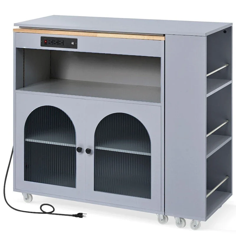 Kitchen Island Cart with Extended Table and Power Outlets