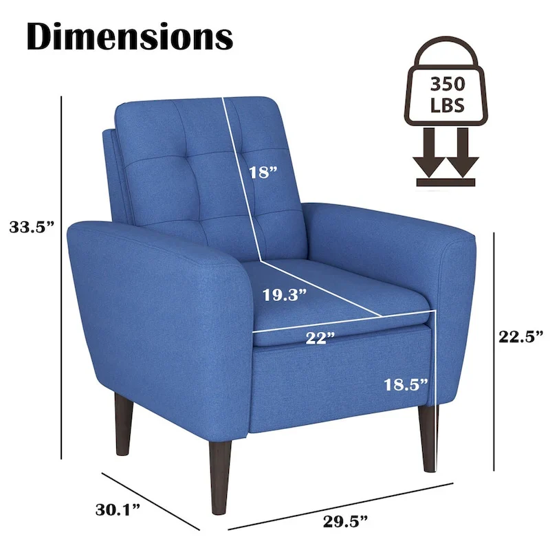 Button Tufted Fabric Accent Chair Armchair with Solid Sagwan Wooden Frame