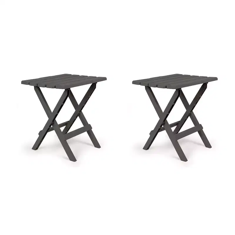 Camco Large Adirondack Weatherproof, Portable and Folding Furniture Table Ideal for Beach, Camping, Picnics, Cookouts, and More, Charcoal (2 Pack)