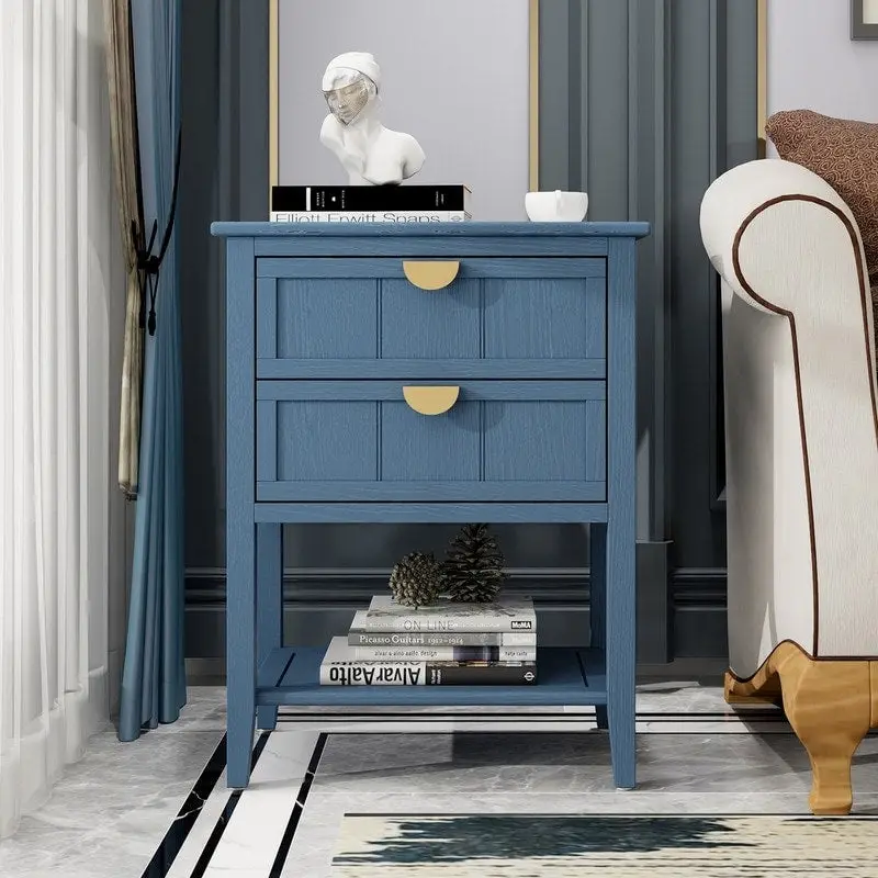 American Style Side Table End Table with 2 Drawer