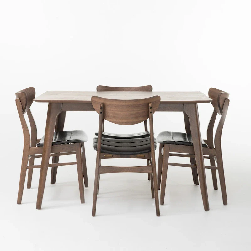 Wooden rectangular dining table and chairs