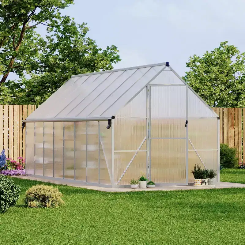 8'X16' Aluminum-Framed Polycarbonate Greenhouse, Heavy Duty Greenhouse with Quick Setup Structure and Roof Vent, Enhanced Aluminum Greenhouses Kit
