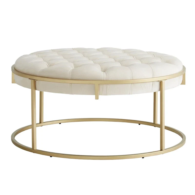 Gold Velvet Round Tufted Ottoman