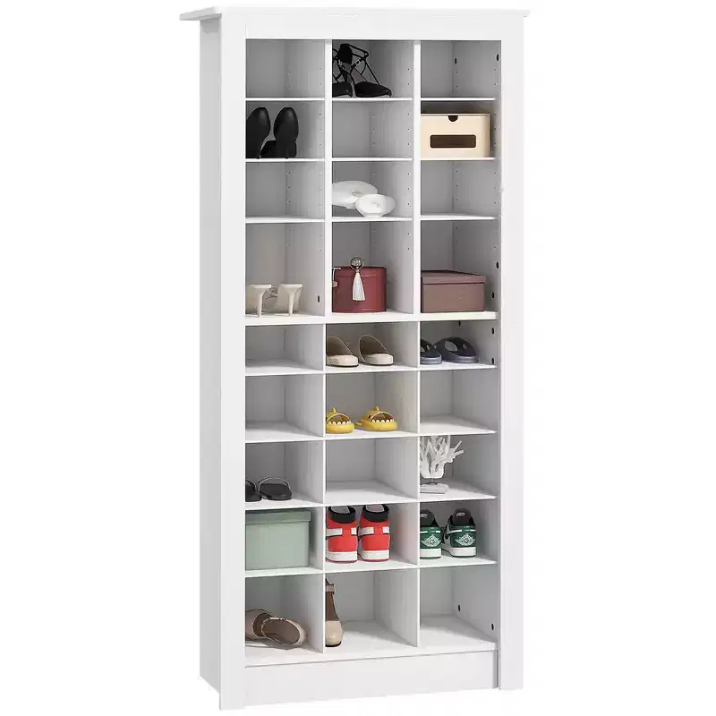 HOMCOM 58 Narrow Shoe Cabinet for Entryway, Tall Shoe Rack Storage Organizer with Adjustable Shelves for 27 Pairs of Shoes for Hallway, White