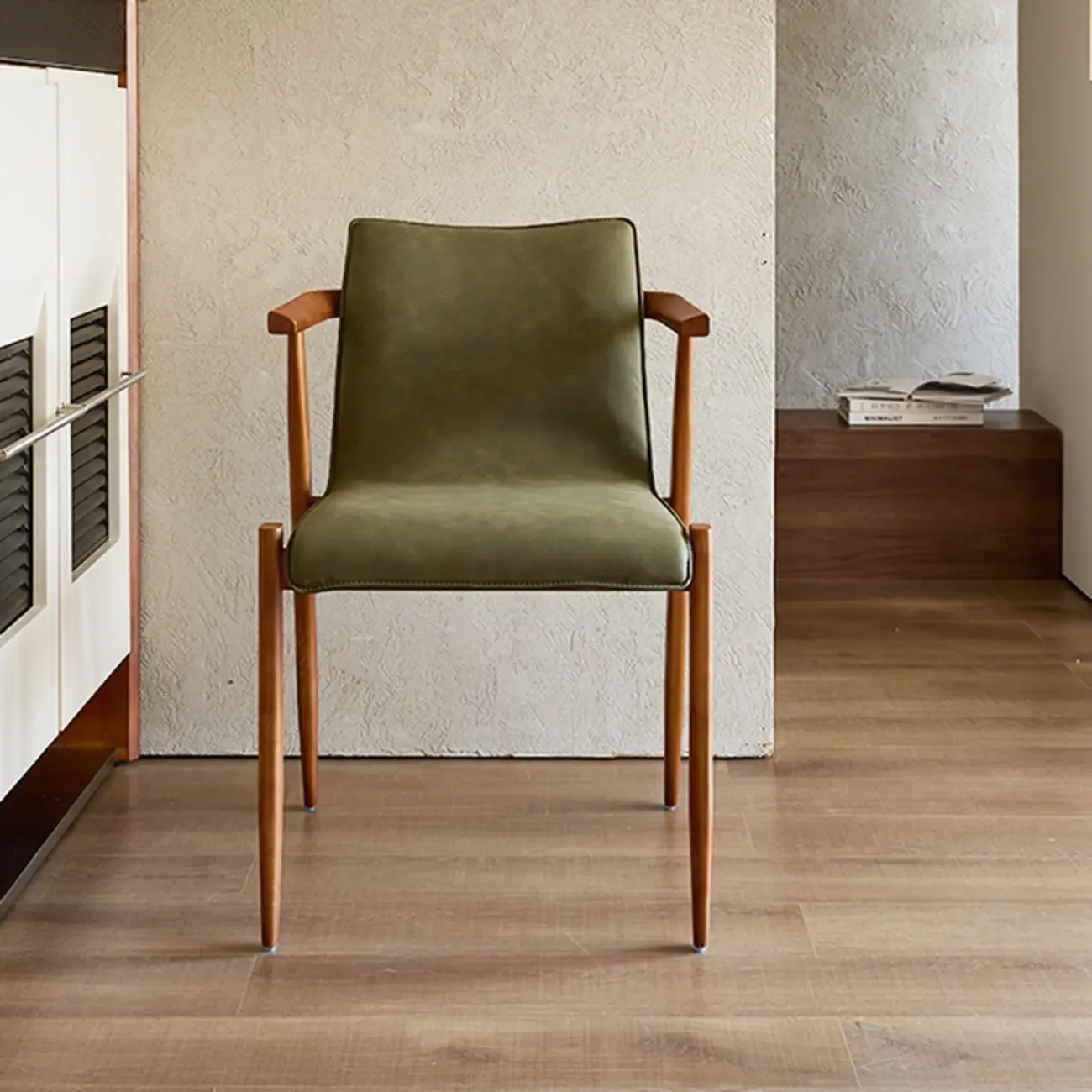 Oak wood Faux Leather Mid-Century Arm Chair