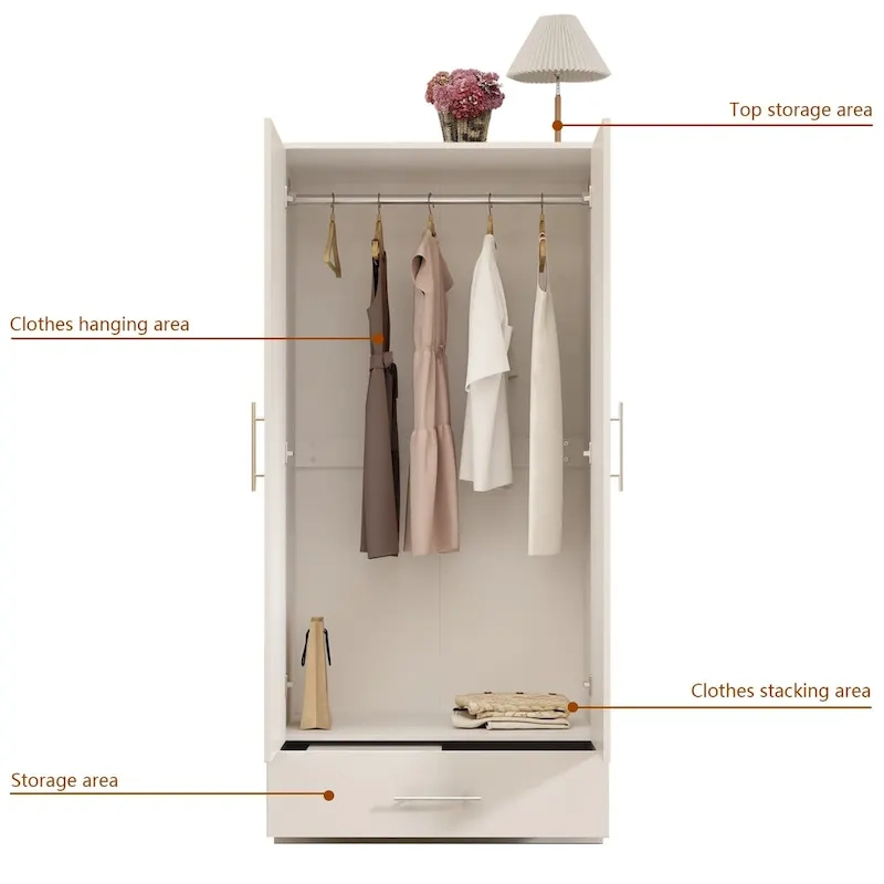 31.5 W x 66.9 H Wardrobe Armoire Cloest with Drawer In Black,White