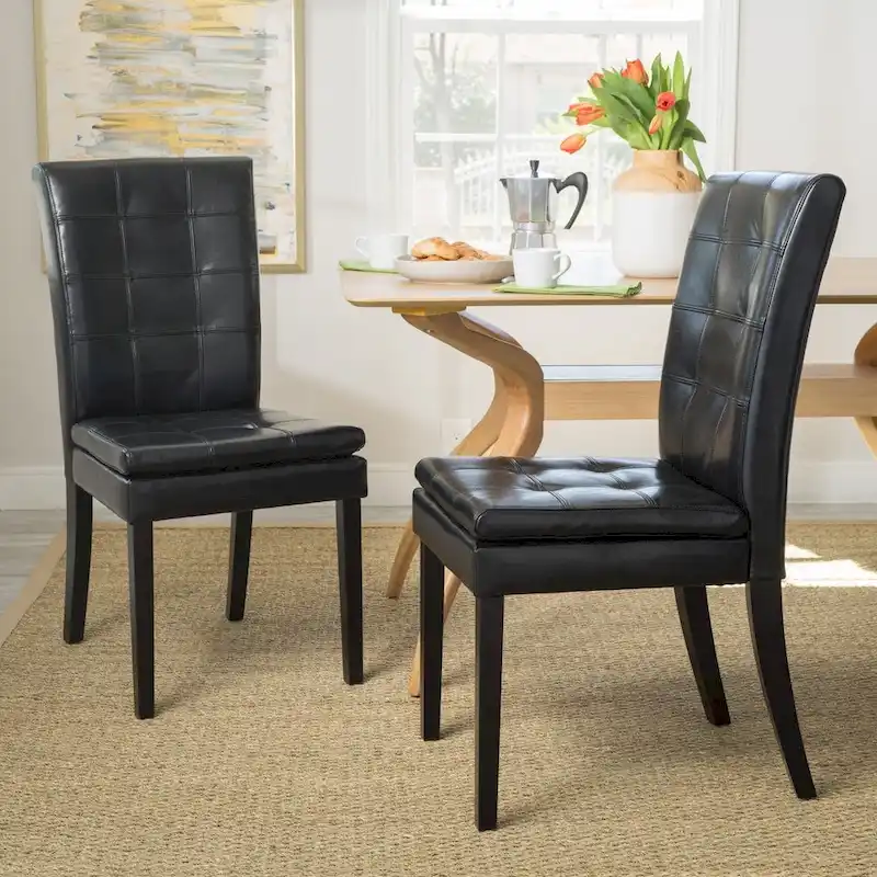 Black Leather Dining Chair (Set of 2)