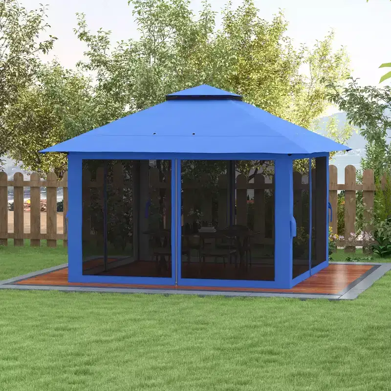 Outsunny 13' x 13' Pop Up Canopy, Gazebo Tent with Netting, Weight Bags, Adjustable Height & Wheeled Carry Bag
