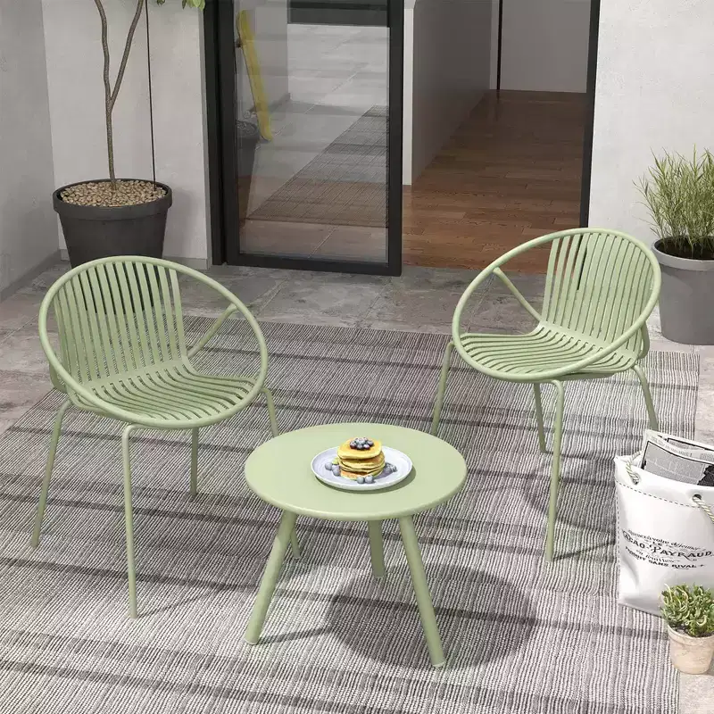 Costway 3 Pieces Bistro Set All Weather PP Patio Conversation Set with Round Coffee table Gray/Green