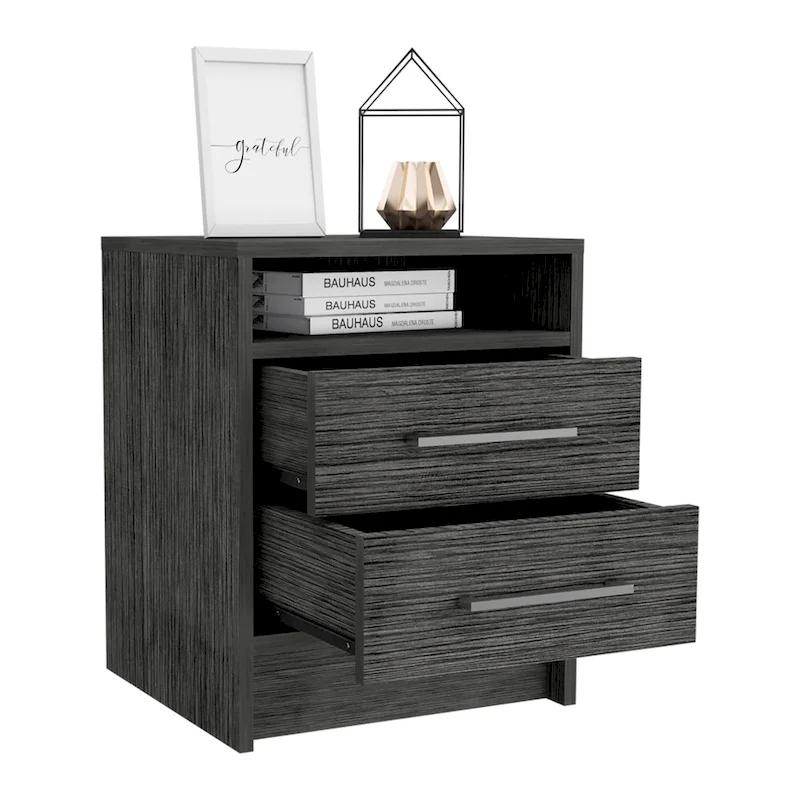 TUHOME Eter 2-Drawer Nightstand End Table with Metal Handles and Open Shelf