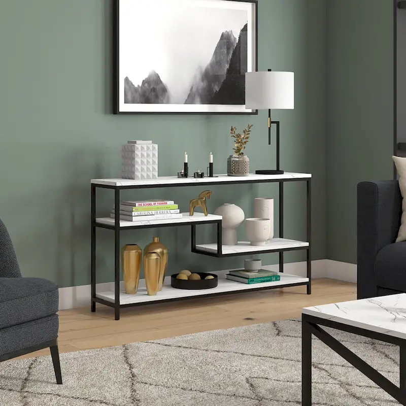 55 Wide Rectangular Console Table with Faux Marble Top