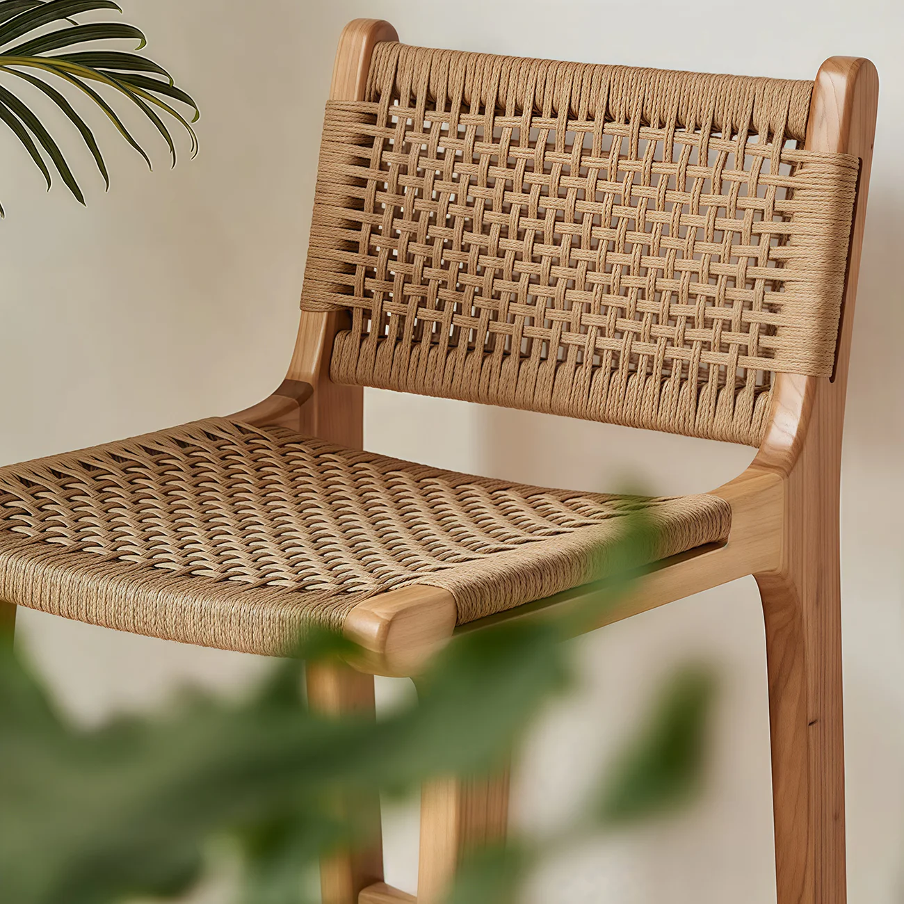 Scandinavian Wooden Ratten Bar Stool